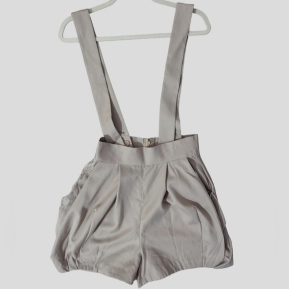 Opening Ceremony Wool Beige Suspender Shorts Overalls Size S High Waist Pockets - Picture 2 of 14